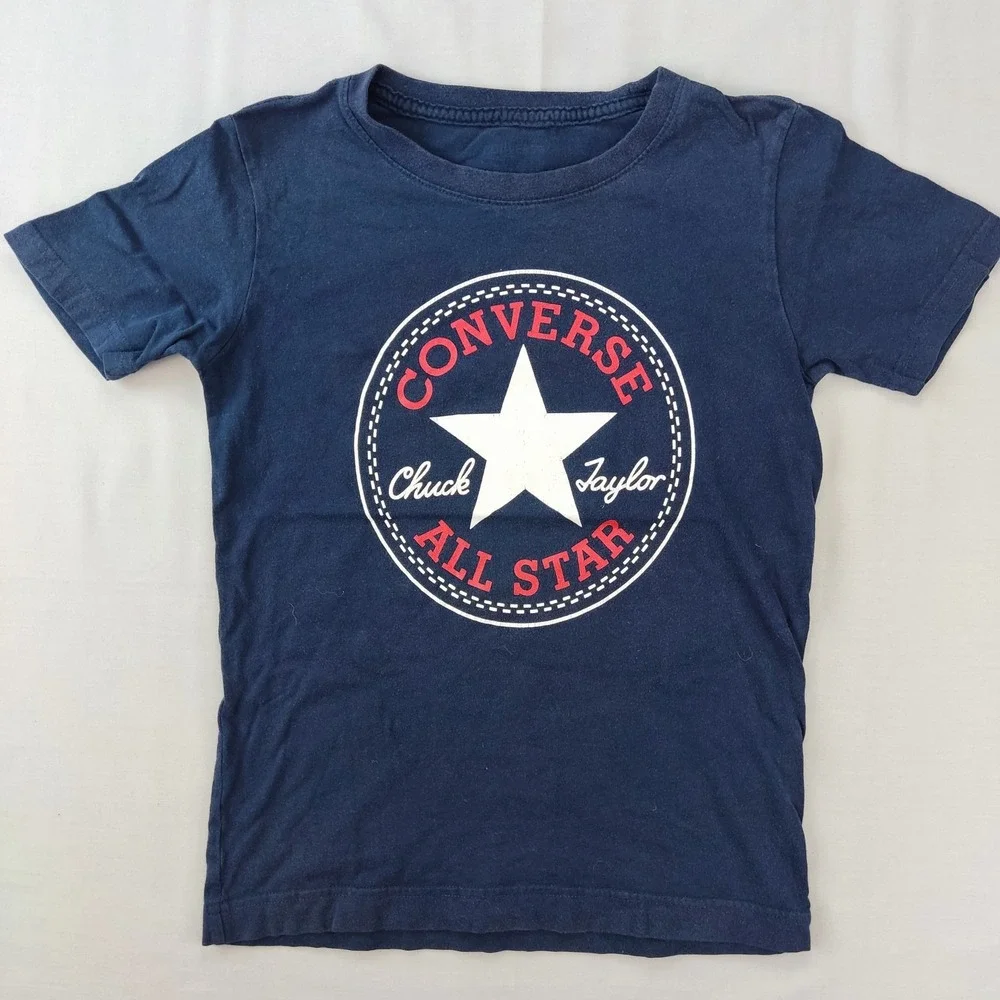 Converse Tee Shirt Boys M Navy Blue Chuck‎ Taylor All Star Graphic Logo Crewneck